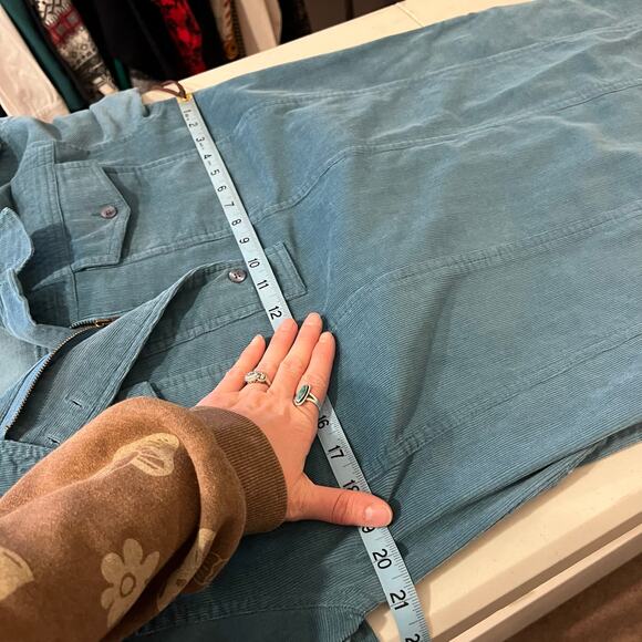 Vintage Blue Cotton Corduroy Utility Zipper Collared Shirt Belt Dress Size Small - Picture 13 of 16